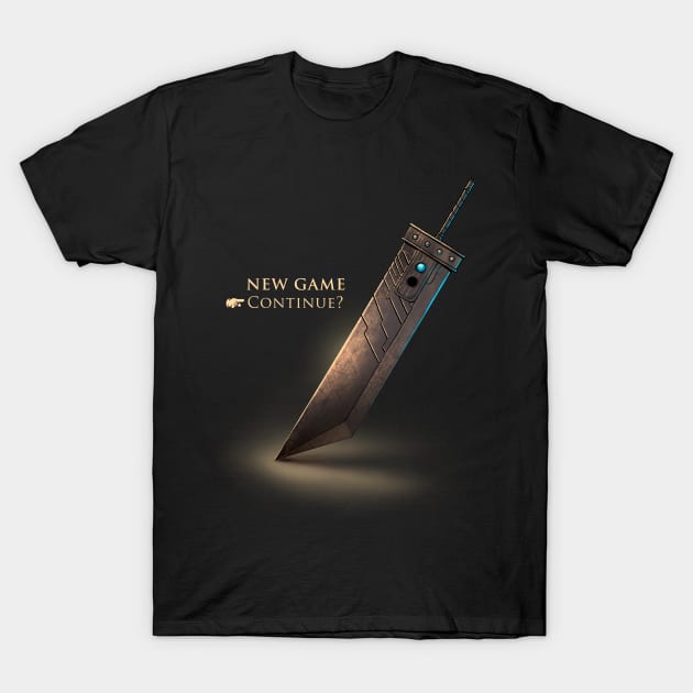 Continue playing - New Game Final Fantasy VII Title Screen - Video Game T-Shirt by BlancaVidal